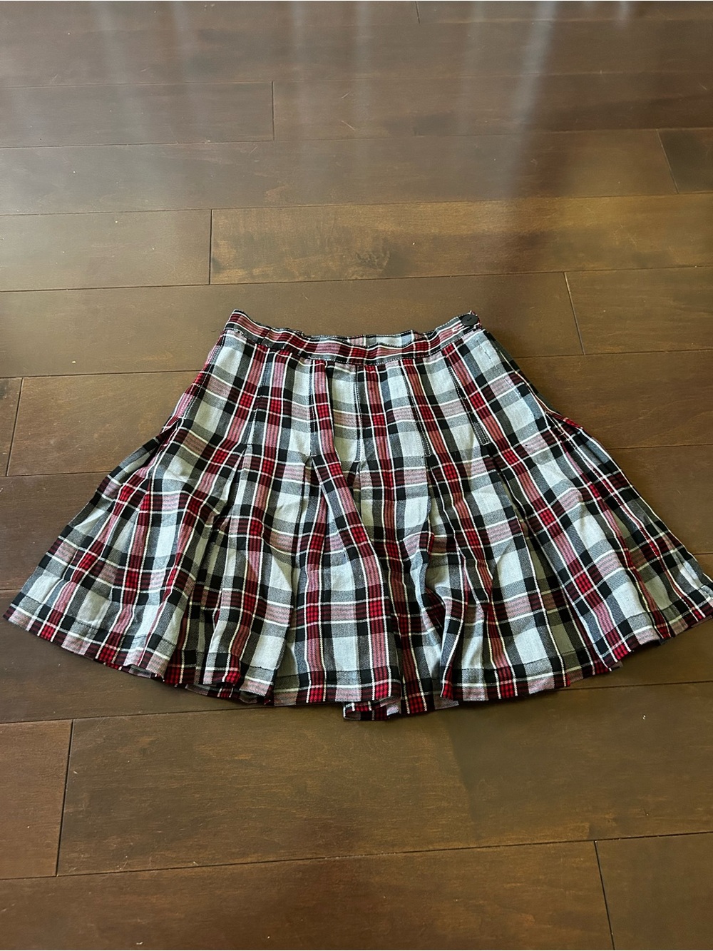 Custom Plaid A-Line Mini Skirt in Black, White & Red